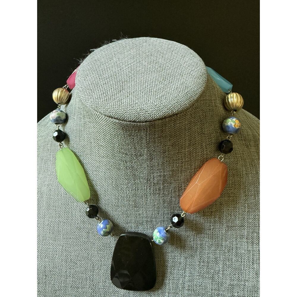 Vintage Statement Necklace Colorful Chunky Glass Bead Y2K 80s 90s Maximalist